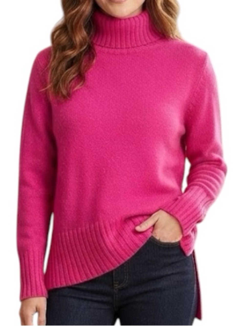 JOE FRESH Barbiecore Chunky Knit Hi-Lo Turtleneck Sweater S